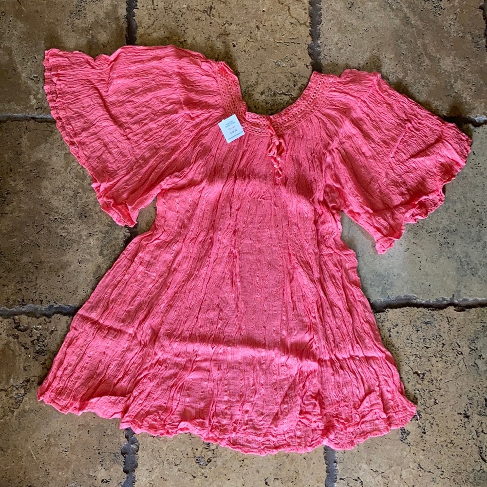 Greek Goddess Gauze Cotton Tunic (185 Coral)